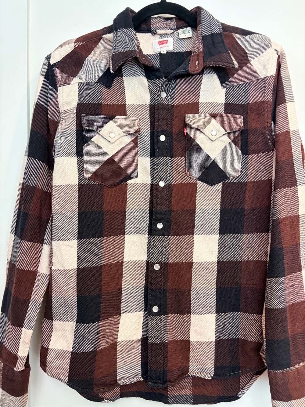 Levi’s Brown Black Plaid Snap Front Flannel Shirt Men’s Medium